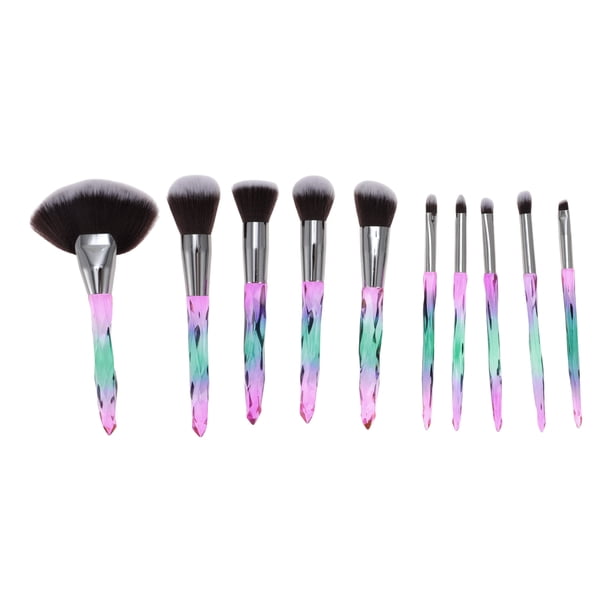 Conjunto de Brochas de Maquillaje Livianas de 10 Pcs Únicas para Viajes de Negocios Verde Marrón de Lana de Fibra Artificial Plástico