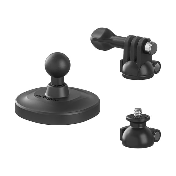 Magnetic Ball Head Mount for Action Cameras, 360° Adjustable Aluminum Magnetic Mount with 1/4" Screw & 3-Prong Adapter Compatible with GoPro, DJI, Insta360
