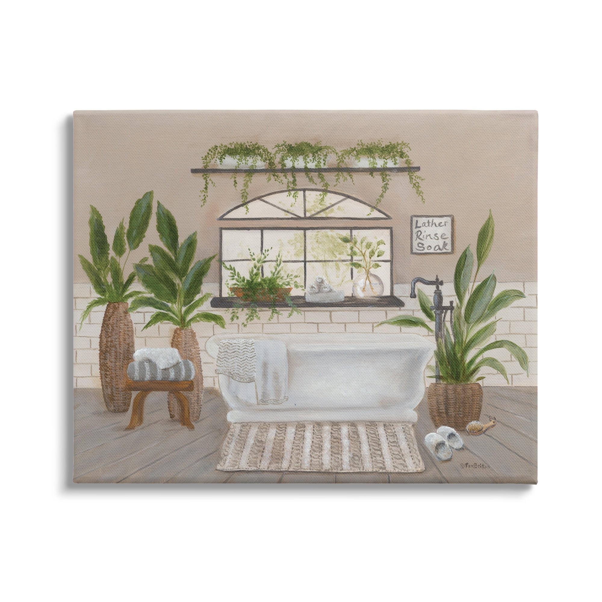 Stupell Lather Rinse Soak Bathroom Greenery Typography Painting Gallery Wrapped Canvas Print Wall Art