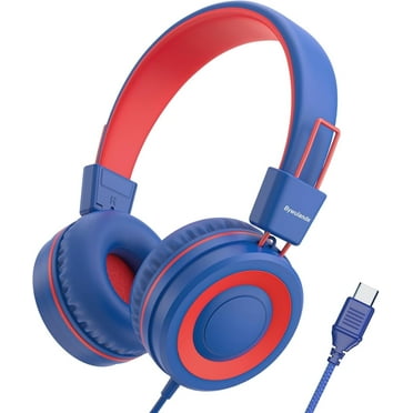 Upgrade USB Type C Kids Headphone for School, 94dB Safe Volume Limited, HD Stereo Sound, Foldable Lightweight On-Ear Headphones for Boys/Girls/Students/Tablet/Travel-Red