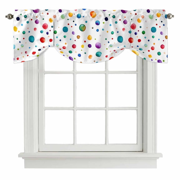 Colorful Polka Dot Tie Up Valance Curtains for Windows, Kitchen Curtains Window Treatments, Rainbow Color Polka Dots Abstract Short Window Shades Valances for Bedroom Bathroom Cafe 42"x18"