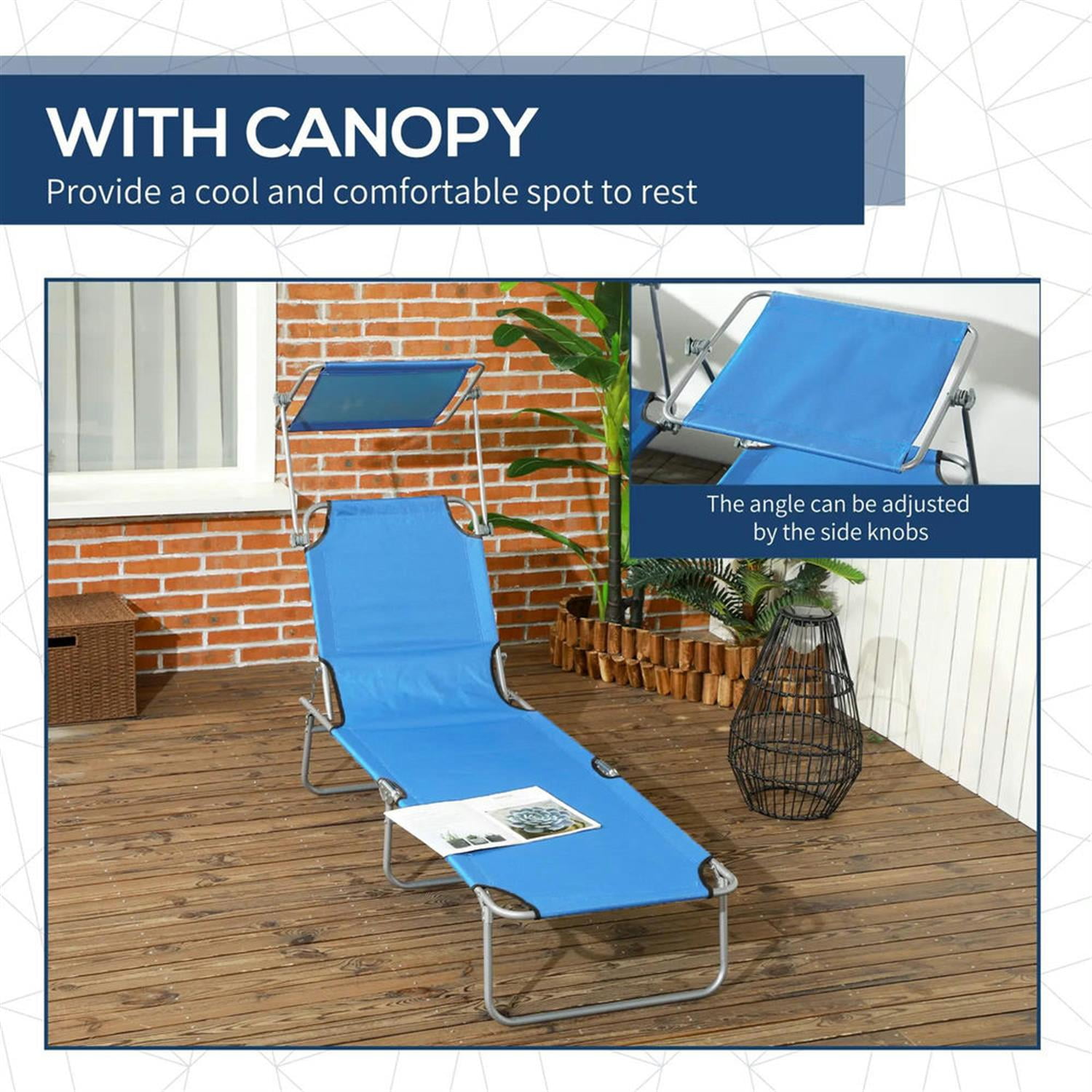 Demi Bonn Outdoor Folding Chaise Lounge, Collapsible Beach Tanning Seat Chair with Sun Protection, Portable Poolside Relaxation for Beach, Yard, Patio, Blue