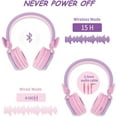 thumbnail image 5 of Riwbox BT05 Bluetooth Kids Headphones Wireless Foldable Headset Over Ear with Volume Limited and Mic/TF Card Compatible for iPad/iPhone/Tablet(Purple&Pink), 5 of 7