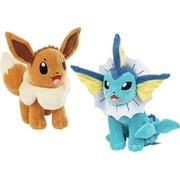 Pokemon 8" Eevee & Vaporeon Plush Stuffed Animal Toys, 2-Pack - Eevee Evolution Set - Officially Licensed - Gift for Kids - 2+