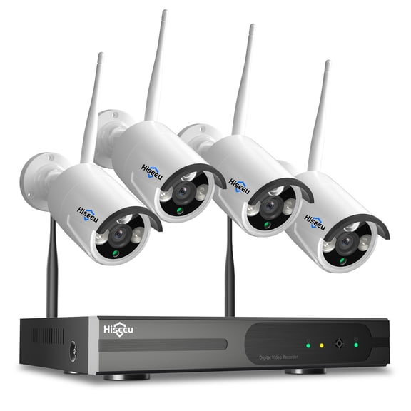 Hiseeu 4Pcs 3MP Wired Wi-Fi Security Camera System,Color Night Vision, Motion Alert,Without Hard Drive