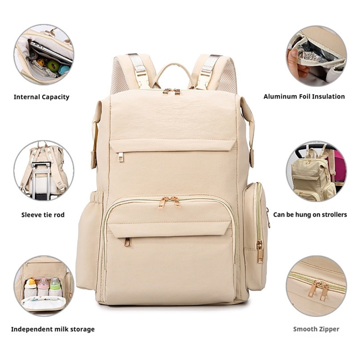 SNOW DEER Diaper Bag, Multi-Function Large Capacity Diaper Backpack, Portable Solid Color Maternity Backpack for Outdoor Travel, Waterproof Baby Diaper Bag with Stroller Straps for Mom & Dad