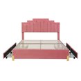thumbnail image 3 of Full Size Platform Bed Frame with 4 Lighting Modes LED Lights and 4 Drawers, Velvet Upholstered Irregular Platform Bed Frame, 3 of 8
