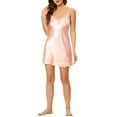 thumbnail image 1 of Conjunto de pijama de seda satén de 4 piezas para mujer, top de tirantes, bata de encaje, color rosa claro, 1 of 6