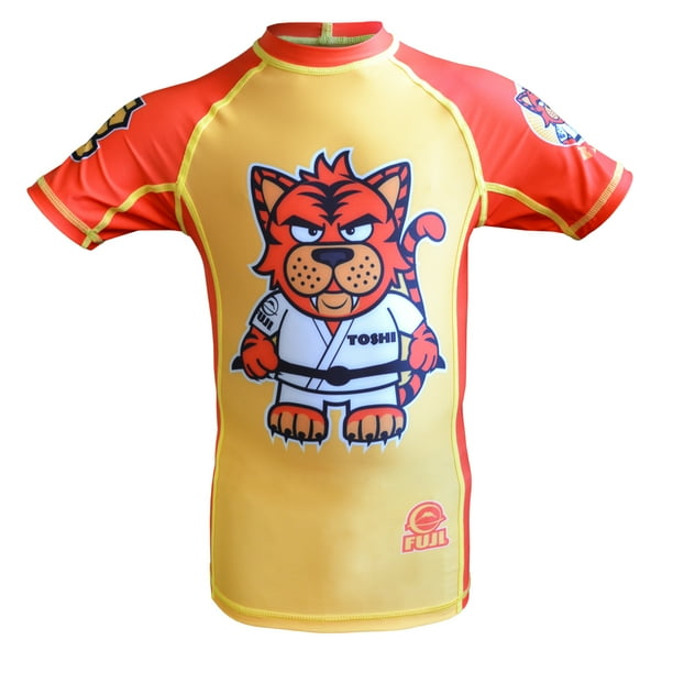 Fuji Sports Kids Youth Toshi Short Sleeve Bjj Mma Rashguard Yellow Orange Walmart Com