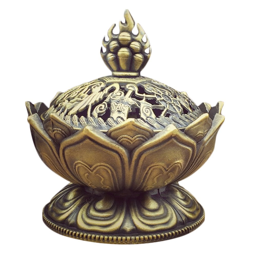 CAYU Lotus Flower Incense Burner Alloy ZincCopper Dish Chinese Buddha