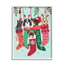 Puppy Dogs Nestled Patterned Stars Christmas Stockings Animals & Insects Graphic Art Framed Art Print Wall Art