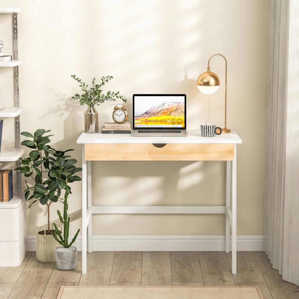 Demi Bonn Wooden Computer Desk with Drawer for Home Office Desk Study Writing Table, White