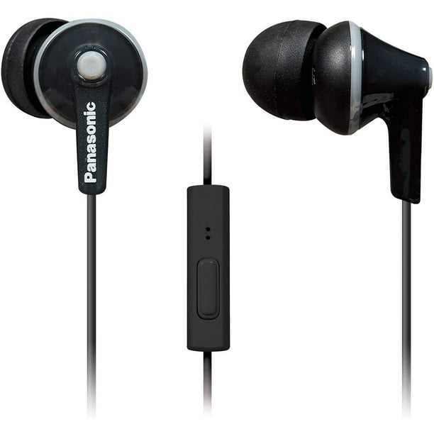 Panasonic ErgoFit Auriculares con micrófono y controlador de llamadas Compatible con iPhone, Android y Blackberry - RP-TCM125-K - In-Ear (Negro), Almohadillas S/M/L