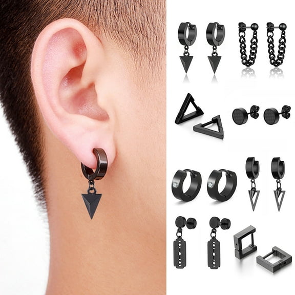 Travelwant 1 Pairs Earrings for Men Black Stud Earrings Mens Earrings Stainless Steel Black Earrings for Men Women Jewelry Piercing Hoop Earrings Set