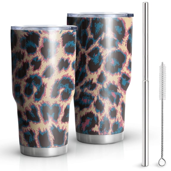30oz Leopard Print Pattern Tumblers Stainless Steel Tumbler with Lid and Straw,Vacuum Insulated Double Wall Travel Tumbler Cups Mug with Cleaning Brush for Coffee,Tea