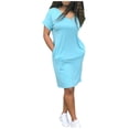thumbnail image 1 of Femmes Été Casual T-Shirt Robe V-Cou Manches Courtes Mi-Longueur Robe Poches, 1 of 2