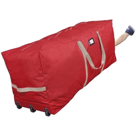 ProPik Christmas Tree Storage Bag Rolling, Fits Up to 9 ft. Xmas Tree, 25" Height X 20" Wide X 60" Long, Extra Large Heavy Duty Storage Container with Wheels and Handles, 600D Oxford (Red)