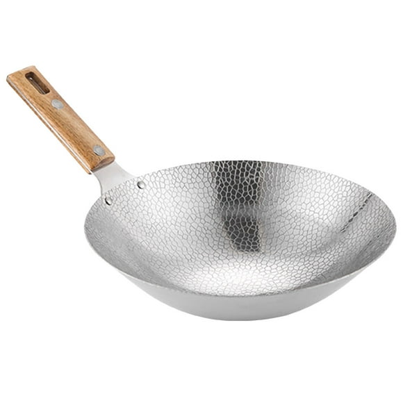 Sartén Wok de Cocina Wok de Acero Inoxidable Wok Tradicional con Mango de Madera