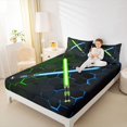 thumbnail image 4 of jejeloiu Neon Glowling Lightsaber Twin Sheet Sets,Abstract Geometric Honeycomb Twin Fitted Sheet,Green Blue Hexagon Flat Sheet For Kids,Luxury Bedroom Decor,3 Pieces, 4 of 7