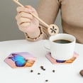 thumbnail image 6 of Lsque Morpho butterfly and dandelion Pattern 4" Drink Coasters Set of 6, Leather Absorbent Coasters, Table Coaster Set Decorative Coffee Cup Coasters Housewarming Gift,Hexagon, 6 of 7