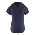 thumbnail image 4 of Loose Off The Shoulder Tops For Women Color Sólido Cuello en V Linen Feel Camiseta de Manga Corta, Tops de Lino para Mujeres Loose Fit Verano, 4 of 9