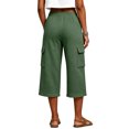 thumbnail image 4 of Waffle Cargo Shorts for Women Summer Capri Baggy Below Knee Long Shorts with Pockets Drawstring Elastic Waist 3/4 Pants Dark Green S, 4 of 8