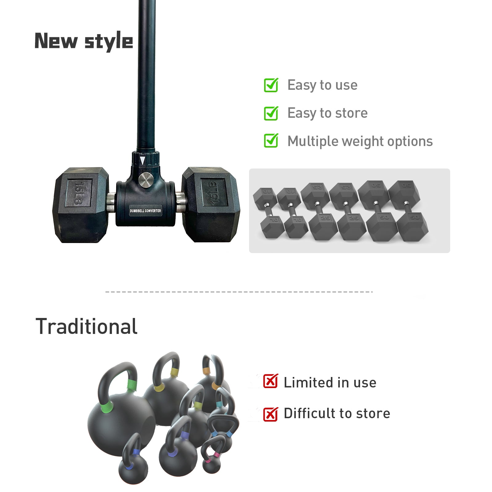 KORIKAHM Upgrade Dumbbell Barbell Converter Bar, Adjustable Weight Capacitry Bar Convert to Dumbbell Set for Home Gym Strength Training