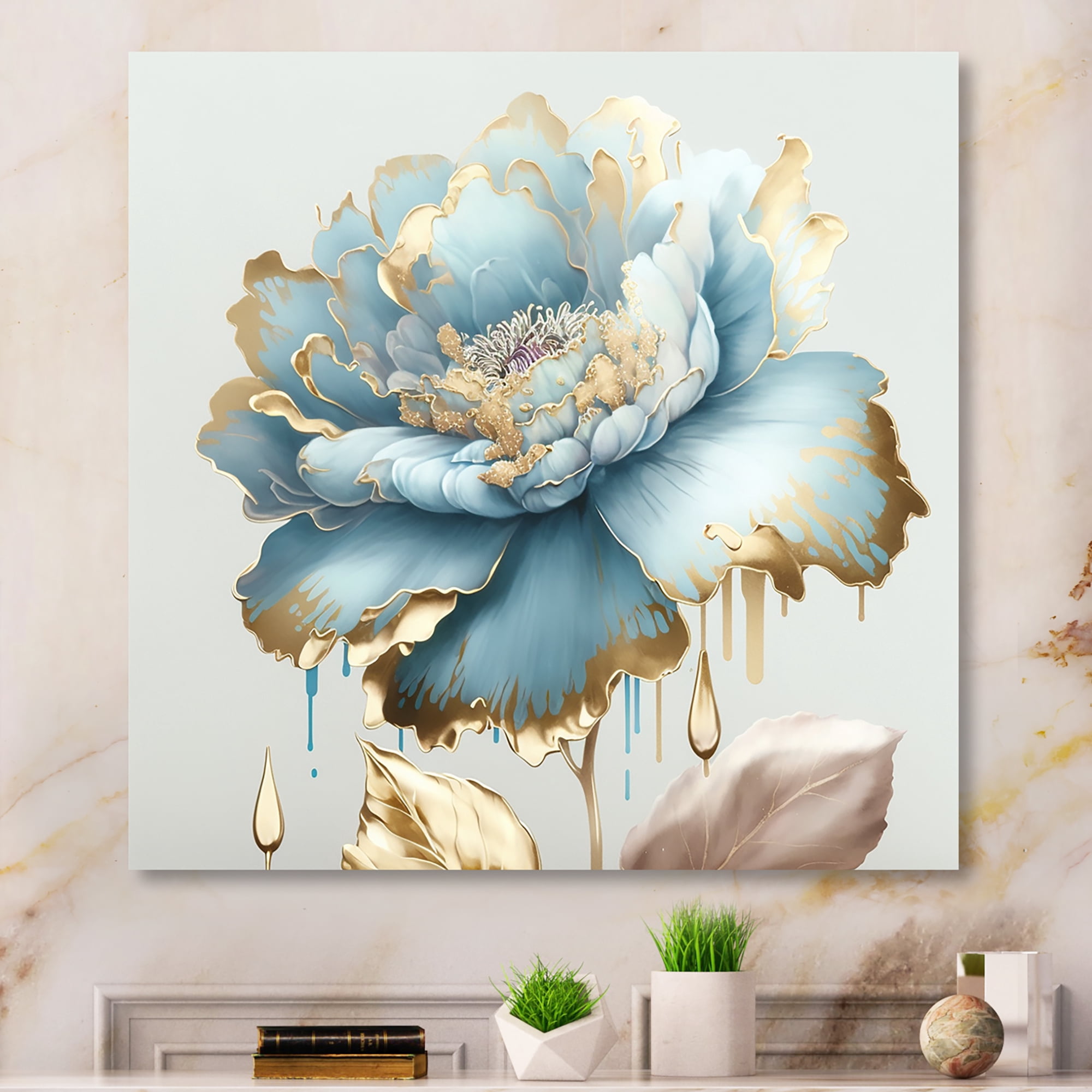 Designart Chic Blue Blooming Flower III Canvas Wall Art