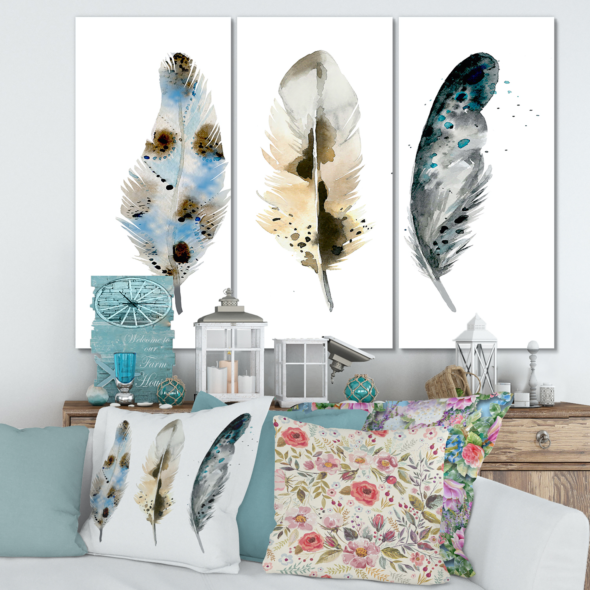 Designart ' Colourful Boho Art Feathers V ' Bohemian & Eclectic Canvas Wall Art Print