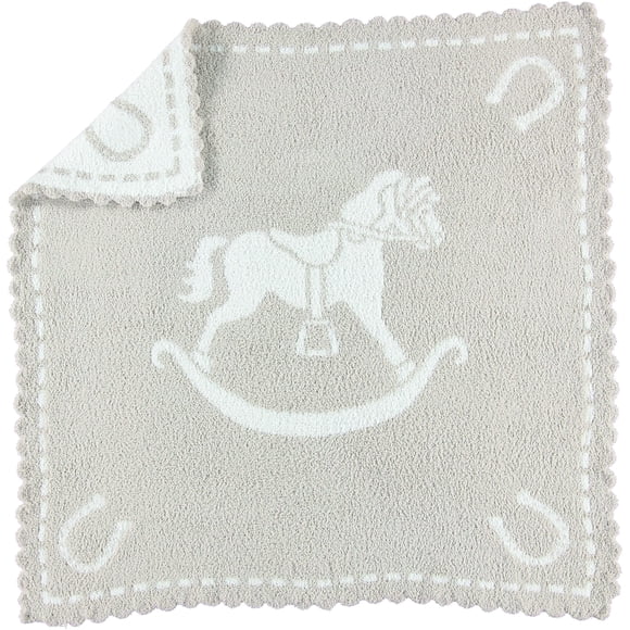 Barefoot Dreams Manta de recepción festoneada para bebé CozyChic - Piedra y caballo balancín Piedra y blanco 30 x 32 Manta de recepción festoneada CozyChic