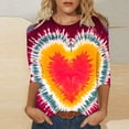 thumbnail image 2 of Lovzfmll Valentine's T-Shirt de Fête Cœur pour Femmes, Col Rond Manches Trois-Quarts Coupe Décontractée Rose, 5TG, 2 of 5