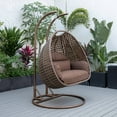 thumbnail image 2 of LeisureMod Mendoza Dark Brown Wicker Hanging 2 Person Egg Swing Chair with Stand & Brown Cushions, 2 of 9