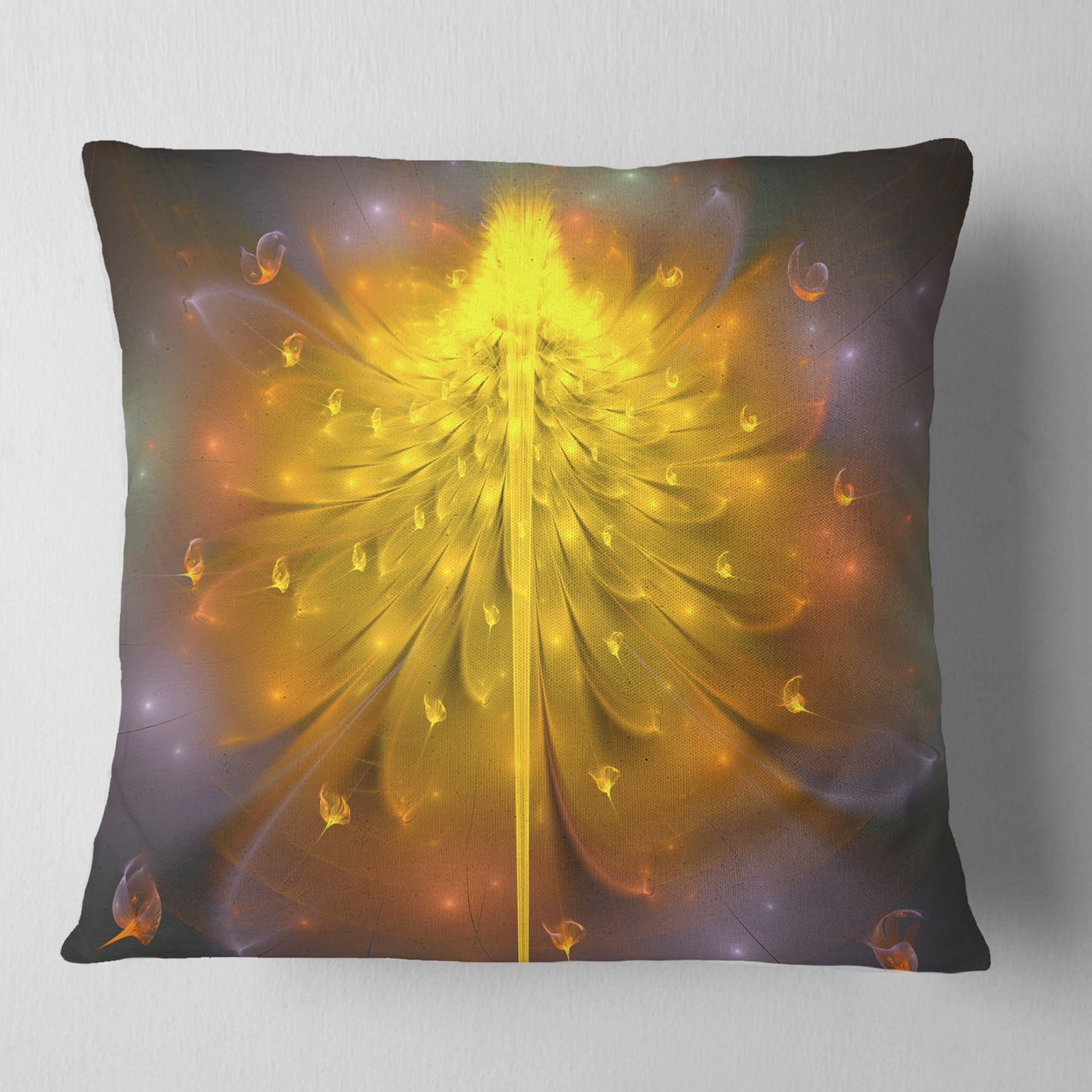 Designart Yellow Fractal Flower with Pink - Floral Throw Pillow - 18x18