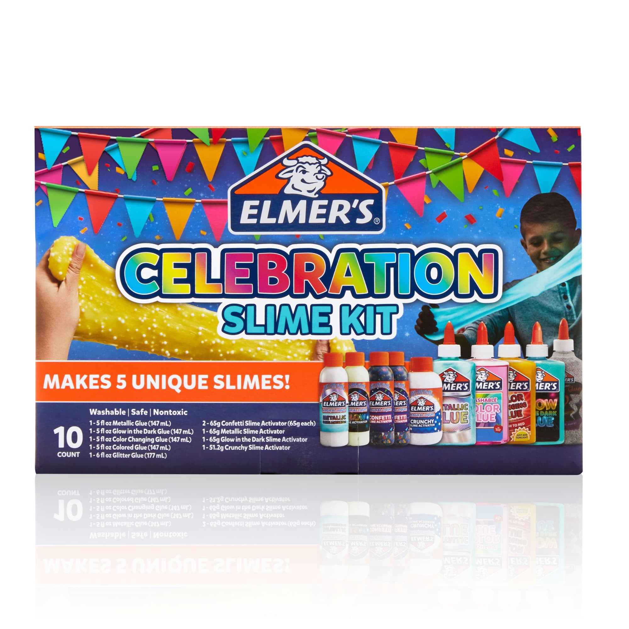 Elmer’s Celebration Slime Kit, Slime Supplies Include Assorted Magical Liquid Slime Activators and Assorted Liquid Glues, 10 Count