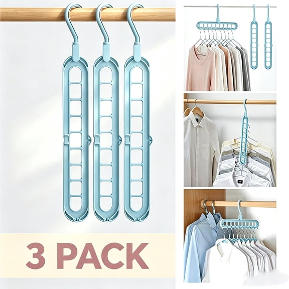yuHome 3 Pack Magic 9-Hole Hangers Closet Organizer and Wardrobe Storage Space Saving Multifunctional Travel Hanger 360 Rotating Hanger Heavy Duty Plastic Hanger for Coats Wardrobe Organization
