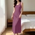 thumbnail image 6 of Ohufall Fashion Womens Nightgown Sleeveless Crew Neck Loose Sleepshirts Button Comfort Long Dress Homewear, 6 of 9