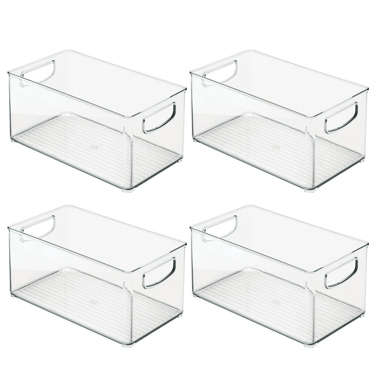 mDesign Plastic Kitchen Pantry Storage Organizer Bin with Handles, 4 Pack,  Clear