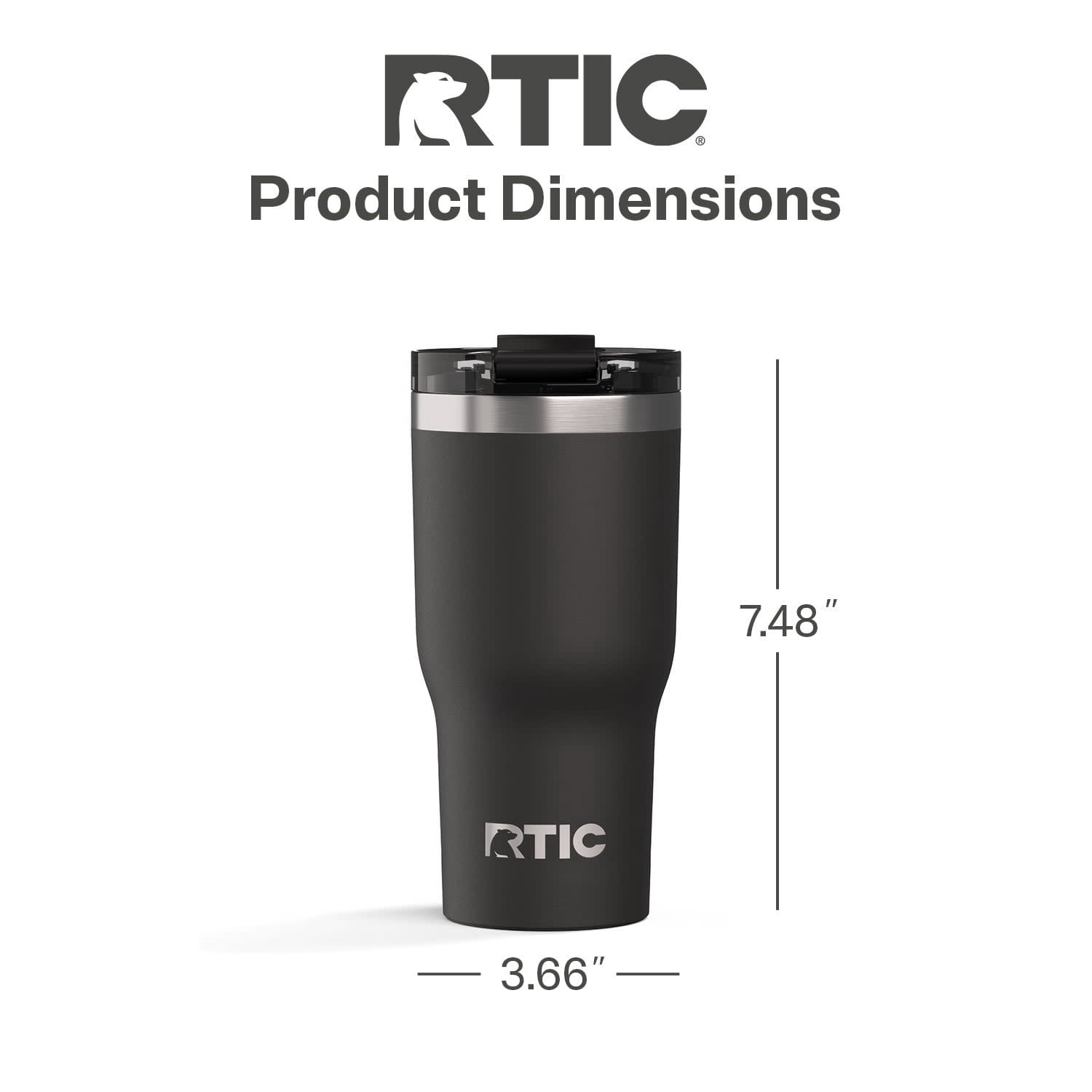 RTIC 20 oz Ceramic Lined Insulated Essential Tumbler with Leak-Resistant Lid, Black