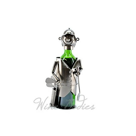 Golfer Wine Caddie - Happy Golfer with Bag Metal Wine Bottle Holder Kitchen Display Character