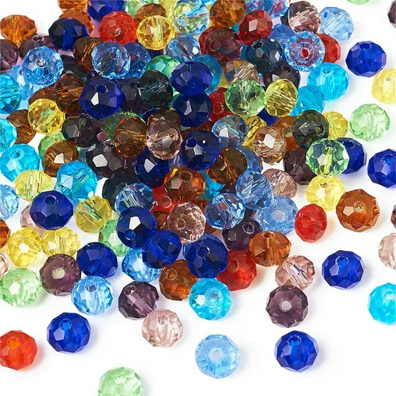 GKNET 200pcs Faceted Abacus Transparent Glass Beads Mixed Color 6x4mm For DIY Craft