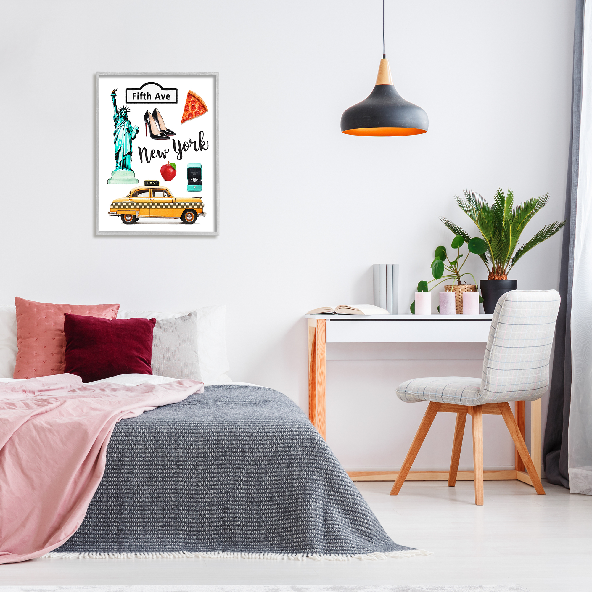 Stupell Industries New York Glam Travel Town & City Painting Gray Framed Art Print Wall Art, 24 x 30