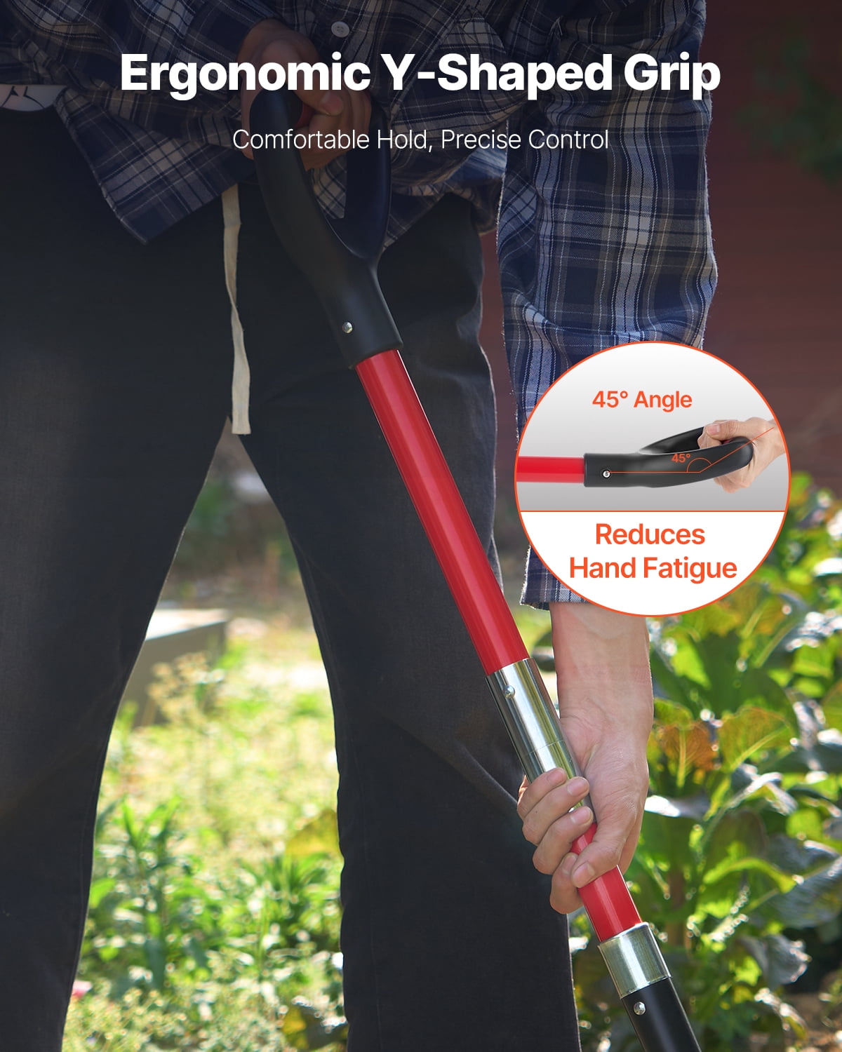 VEVOR Garden Fork, 4-Tine Gardening Pitchfork with Fiberglass Handle, 45 in Heavy Duty Digging Fork with Y Grip, Forged Steel Spading Fork for Hay Potato Composting Transplanting Aeration