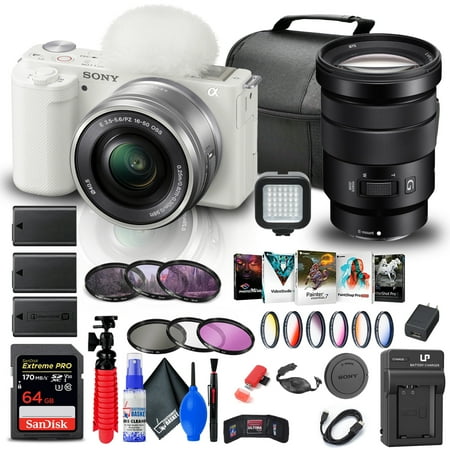 Sony ZV-E10 Mirrorless Camera W/ 16-50mm Lens + Sony 18-105mm Lens + 64GB + More
