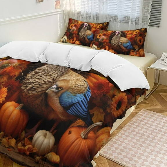 Happy Thanksgiving Day Turkey Pumpkin 3D Duvet Cover Set Quilt Cover Theme of Kid Boy Girl for Bedroom Decoration