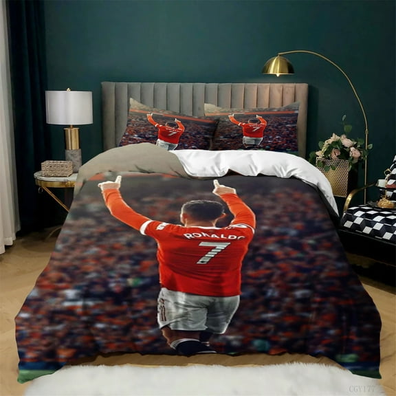 Kids Duvet Cover Set Twin Size Football Star Cristiano Ronaldo Bedding Set 3 Pieces Soft Comfortable Quilt Cover with Pillowsham