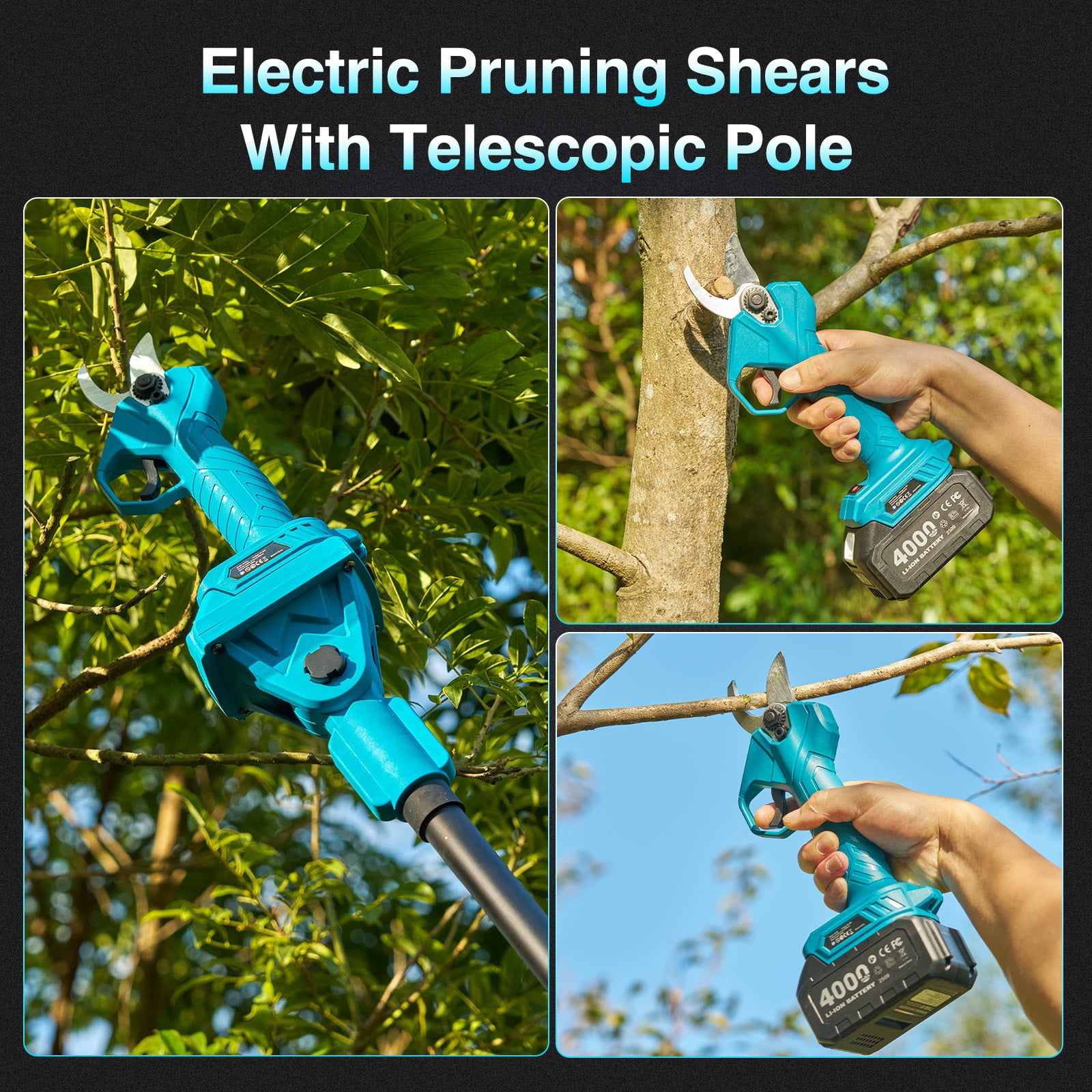 Taskstar 4-in-1 Pole Saw & Pruning Shears Combo Kit, Electric 6 Inch Mini Chainsaw ,15 Feet Max Reach , Limb Branch Cutter Pruner