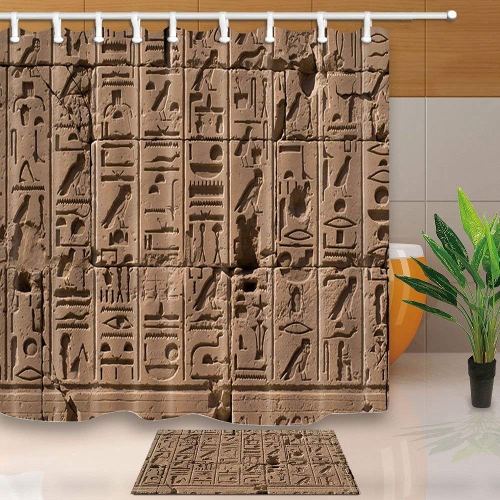 WOPOP Egyptian Decor Egyptian Hieroglyphics on Vintage Wall Shower Curtain 66x72 inches with