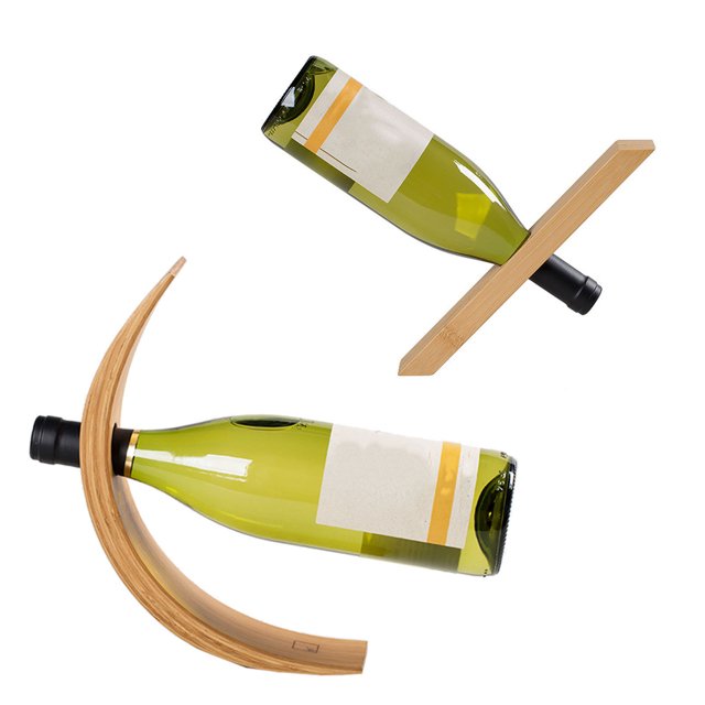 Self Balancing Wine Bottle Rack Curved Wooden Design Countertop Wine Holder Holds Standard 750ml Bottles Unique Floating Display 1 Red Liquor Rack Included