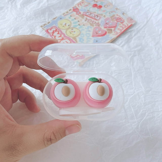 Cosmetic Contact Lens Box Cartoon Fresh And Cute Fruit Three-dimensional Clamshell Double Box Contact Lens Companion Box(Peach)