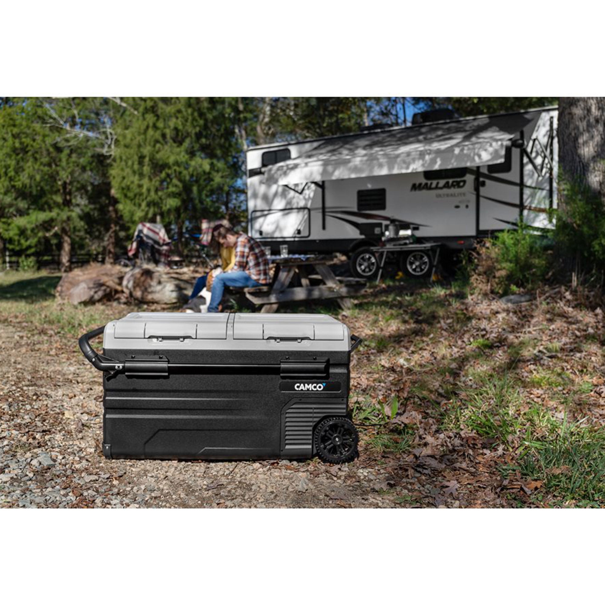 Camco CAM-950 95-Liter Portable Compact Fridge/Freezer | Features Bluetooth Capable Remote Access & 2 Compartments w/Dual Zone Cooling | Adjusts from -4° F to 68° w/2 Cooling Modes ECO & MAX (51522)